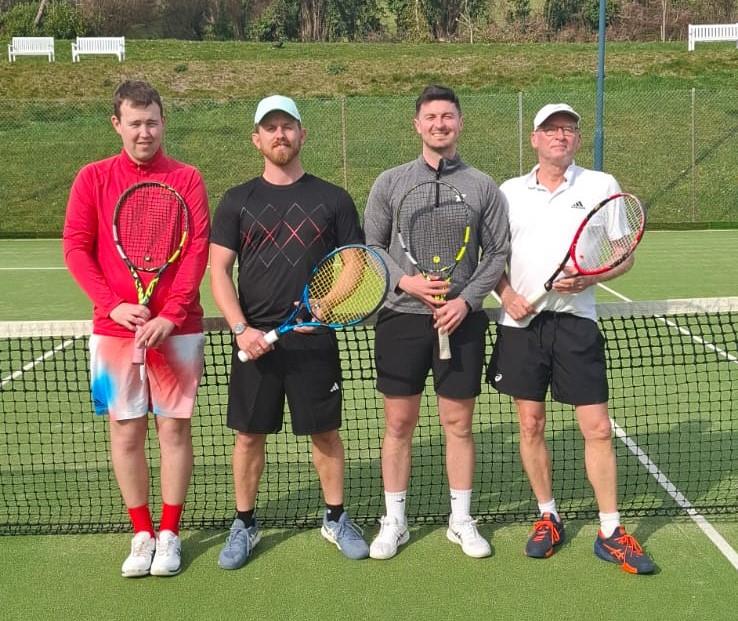 Tom Richards with Nathan Jones and other team mates Peter Warren-Lavis and Mitch Sedgewick